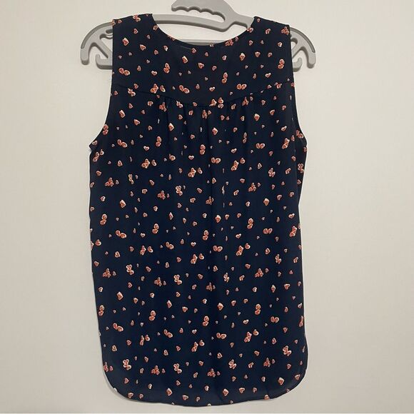 Heart Pattern Formal Sleeveless Blouse Novelty Print Tank Top Navy Blue Small - Picture 5 of 8